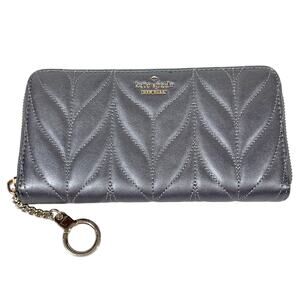 Kate Spade Briar Lane Quilted Leather Neda Zip Around Wallet Grey Keychain Used